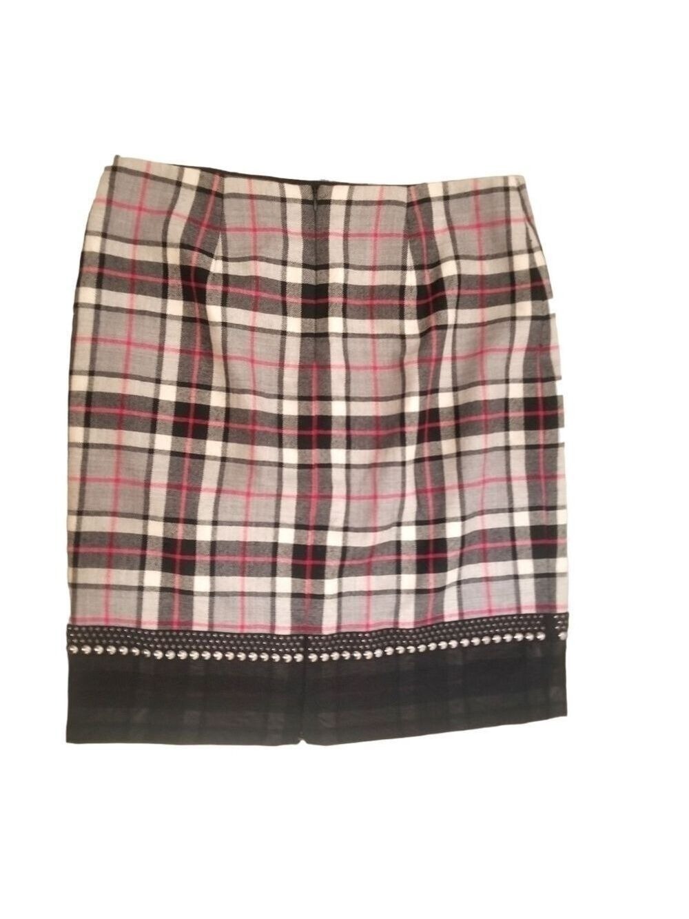 Per SE by Carlisle 10 Wool Black plaid pencil skirt w/ studs dark academia goth